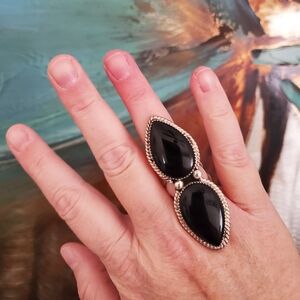 Onyx Double Teardrop Sterling Ring